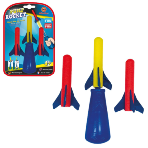 Günther Flugspiele 1557 - Raketenspiel Pump Rocket, ca. 15 x 8 cm, Wurfspiel mit 3 Schaumstoff-Raketen